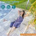 JoyView Traditional Rope Double Hammock - Hand Woven Cotton Hammock with Hardwood Spreader Bar and Pillow 450lb Capacity for Outdoor Indoor Patio Yard - Natural