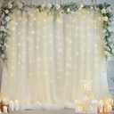 Xiomot 10×10ft Cream White Tulle Backdrop Curtain with Lights String for Parites, Sheer Photo Curtain Backdrop Drapes for Wedding Party Photography Backgrounds