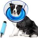 Upgraded Inflatable Dog Cone Collar for Dogs After Surgery,Adjustable Soft Elizabethan Collar for Medium Large Dogs,Comfortable Dual-Ring Dog Cone with Detachable Transparent Anti-Licking Shield(L)