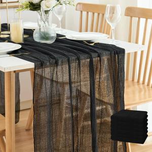 Putros Cheesecloth Table Runner Black 10FT 6Pcs Boho Gauze Cheese Cloth Table Runners 120 Inches Long Rustic Sheer for Thanksgiving Home Party Christmas Wedding Baby Shower Spring Easter Decor