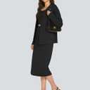 Casly Lamiit Women's 2 Piece Midi Skirt Sets Business Casual Outfits Long Sleeve Cardigan Matching Dressy Suits (M)