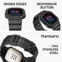 amBand Compatible for Fitbit Versa 4/3/2/ Fitbit Versa Lite/Fitbit Sense 2/ Fitbit Sense Bands with Case, Protective Smartwatch Case Strap Rugged Sport Protector Wristbands Men Black