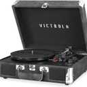 Victrola Journey Bluetooth Portable Suitcase Record Player  with Built-in Speakers, 3 Speed Vinyl Record Player, RCA Out, Headphone Jack (Gray)
