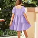 Arshiner Girls Dresses Short Sleeve Ruffle Chiffon Summer Flowy Dress with Square Neck (Purple)
