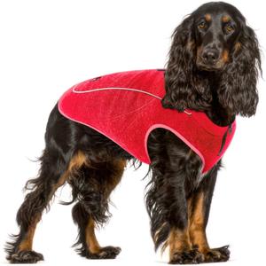 Insulated Fleece Sweater for Dogs | Lightweight Warm Dog Vest | Zipper Port for Harness | Cold Weather Winter Jacket | Rain Snow Repellant Coat | Adjustable for Small Medium Large Girl Dogs (Red/M)