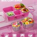 BiuLeon Snackle Box Containers, Stainless Steel 5 Compartments Divided Serving Tray with Lid, Removable LeakProof Portable Bento Box for Fruit Candy Nuts Food - School, Picnic and TravelPink