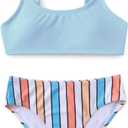 MIENOE Teen Girls' Swimsuits Two-Piece V-Neck Bikini Adjustable Shoulder Straps Swimsuit Kids Bikini with Chest Pad
 160