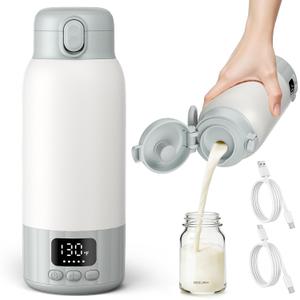 Portable Bottle Warmer for Travel, Fast Heating Milk Warmer On The Go, 17 OZ Water Warmer for Breast Milk, Formula, Water, Temp Control 98F -131F, Baby Essentials for Outdoor Airplane Car Journey