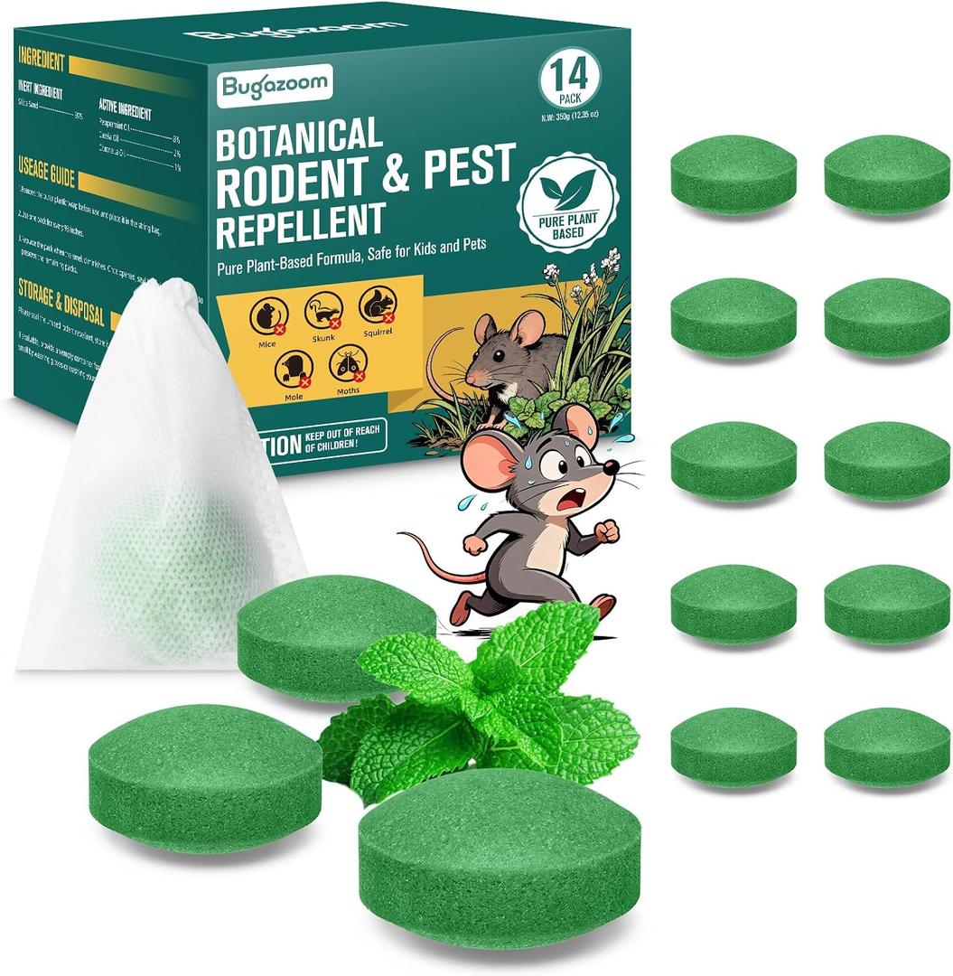 Natural Peppermint Oil Moth Balls for Rodents Deterrent - 14 Pack, Mice & Rat Repellent for Indoor/Outdoor Use, Family & Pet-Safe, Long-Lasting Mouse Control for Squirrels, Skunks, Chipmunks