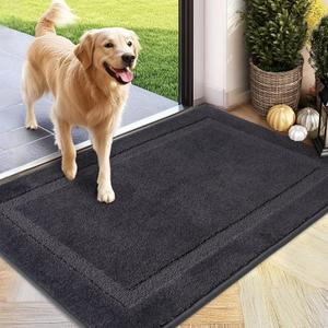 PLEASOR Front Door Mat, Absorbent Dirt Trapper Welcome Door mat Indoor, Non Slip Machine Washable Entryway Rug, Dog Door Mat, Low Profile Doormat for Front and Back Doors, 32x47, Grey