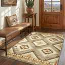 Area Rug 4x6 Rug Machine Washable Non-Slip Low Pile Print Pattern Western Rug for Living Room Bedroom Entryway Tribal Series -Cream/Camel