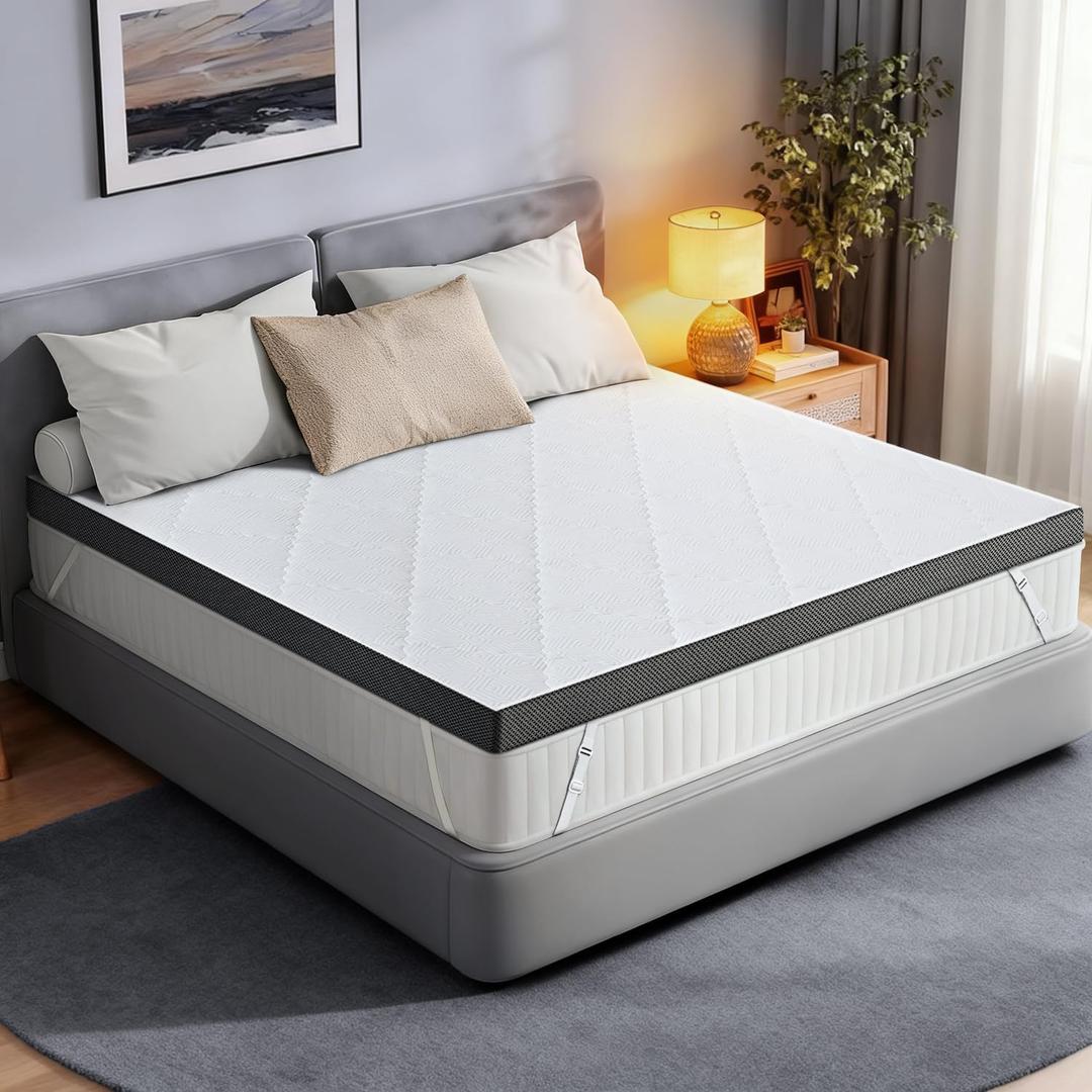Extra Firm Mattress Topper Queen: 3 Inch High Density Mattress Pad, Extra Support for Pain Relief Bed Topper, Breathable Washable Cover with Anti-Slip Straps, CertiPUR-US Oeko-Tex Certified 80x60