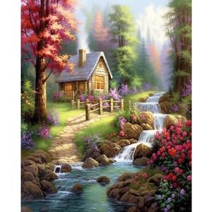 Tucocoo Wildflower DIY Paint by Number for Adults, Rustic House Digital Oil Painting Kits on Canvas with Brushes and Acrylic Pigment Forest Waterfall Picture for Home Decor Gifts 16x20inch Frameless (Artwork-04)