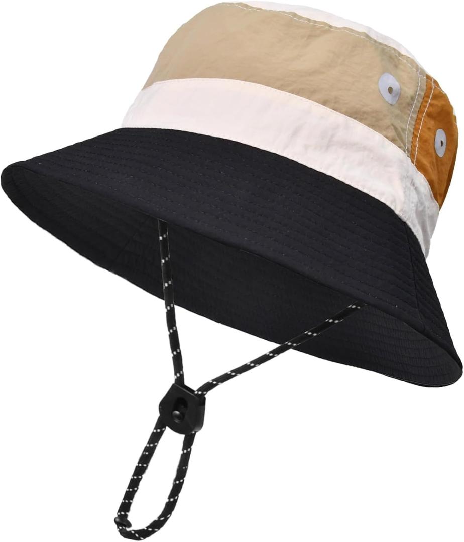 Outdoor Kids Sun Hat Quick Dry Bucket Hat Multiple Color Patchwork for Boys Girls 8-15 Years UPF 50+ Summer Beach Hats (Black)