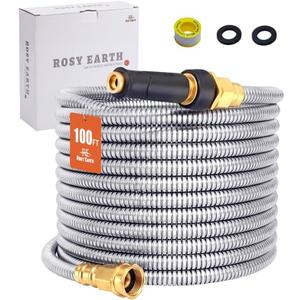 Stainless Steel Garden Hose 100 FT, Heavy Duty Expandable Water Hose, No-Kink, No Bite, Flexible Garden Hoses for Yard, RV, Car