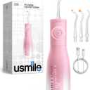 usmile C30 Cordless Water Flosser, 300ml Large Tank, 5 Pressure Levels Deep Clean, S-Shaped Nozzles for Braces & Sensitive Gums, USB-C Rechargeable, IPX7 Waterproof, Portable Travel & Home Use(Pink)