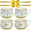 Mediterranean Style Modern Ceramic Coffee Mug Set of 4, 9oz Meal Cup Set with Handle for Coffee, Cappuccino, Tea, Cocoa, Milk - Ceramic Drinkware Set, (khaki, 10, OZ)