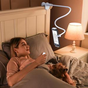 Gooseneck Tablet Holder with Page Turner for Kindle Reading in Bed: Adjustable Desk Bedside Lazy Arm Stand for Kindle Accessories | Gifts for Reading Enthusiast (White)