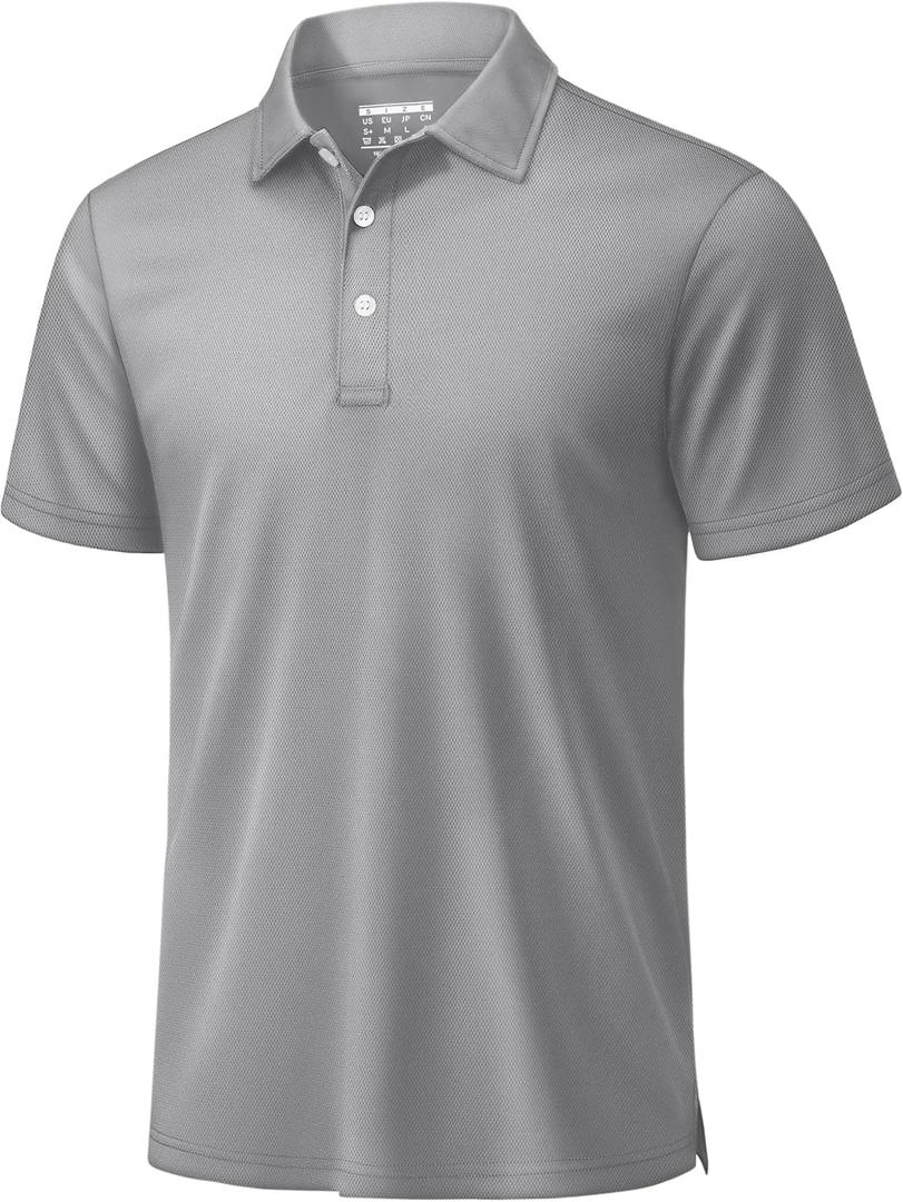 TACVASEN Men's Polo Shirts Short Sleeve Quick Dry Summer Outdoor Hiking Polo Shirts Light Grey L