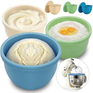 GuanQiao Silicone Bowl Liners for 5 Qt KitchenAid Mixers, 3 Liners with Lids, Blue/Beige/Green