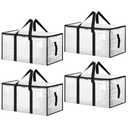 Large Moving Bags 4 Pack Heavy Duty Storage Bags with Reinforced Zipper and Wide Handles, Fold Flat Storage Totes with Tag Pocket, Idea for Space Saving, Alternative to Moving Box (88L, Clear)
