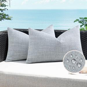 Artscope Outdoor Waterproof Throw Pillow Covers 12x20 Inch Decorative Linen Outdoor Pillows Cushion Case for Patio Couch Sofa - Blue Grey