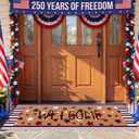 Tinideya 2 Pcs Long 4th of July Layered Outdoor Doormat Set, 250th Anniversary Patriotic Star Coir Welcome Mat with Red White Blue Stripe Rug for Independence Day Front Porch Entryway Home Decor