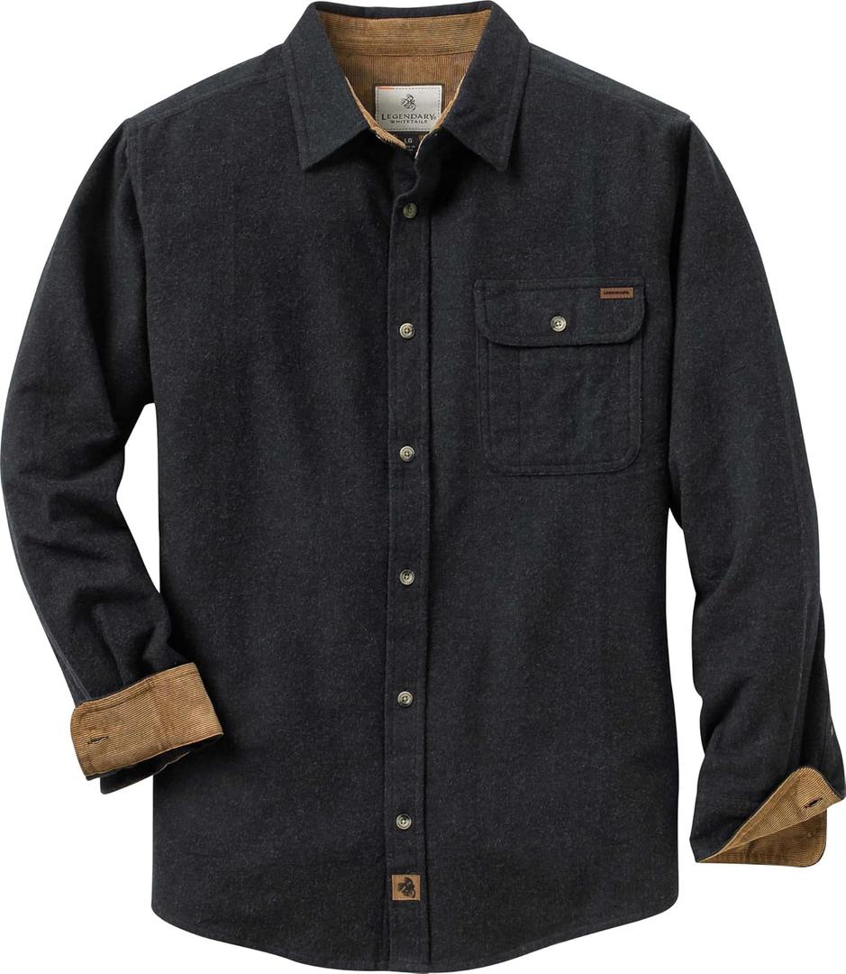 Legendary Whitetails Mens Long Sleeve Button Down 100% Cotton Flannel Shirt (Large, Black Heather)
