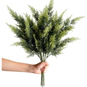 19 Pcs Christmas Cedar Pine Branches 16 Inch LED Artificial Cedar Stems Picks Christmas Greenery Picks Fir Faux Stems for DIY Crafts Xmas Winter Wreath Garland Fireplace Stairs Railing Decor