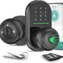 Keypad Smart Door Lock with Knob, Keyless Entry Door Lock, Fingerprint Door Knob for Front Door, Electronic Code, App Remote Control, Easy Installation, Auto Lock,deep Black