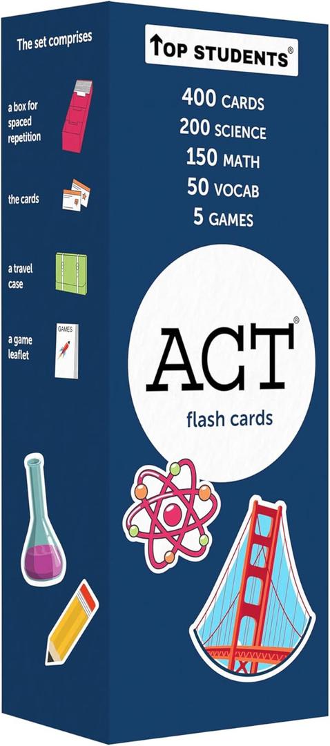 ACT Flash Cards 2026 | 400 ACT Math and Science Flash Cards | Vocab Cards | Prep Cards | Board Games | Test Prep Flashcards | ACT Study Kit for Classroom and Home