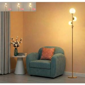 Fiqevs Upgrade Dimmable Floor Lamp, 3 Globe Mid Century Gold Modern Floor Lamps for Living Room with Orb Frosted Glass Shade and 3 LED Bulbs, Standing Tall Lamp for Bedrooms, Office - Antique Brass