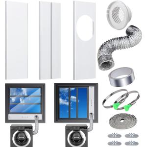 Window Dryer Vent Kit with 4 Inch 10 feet Dryer Vent Hose, Universal Dryer Vent Window Kit Adjustable Window Seal Panels with Coupler & Filter for Horizontal & Vertical Sliding Windows