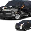 Large SUV Car Cover for Chevy Suburban 100% Waterproof All Weather, Heavy Duty Outdoor Full Exterior Covers Rain Sun Wind UV Protection. (Chevy Suburban+Towel+Storage Bag)