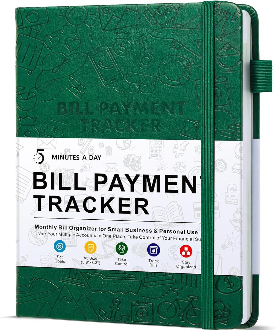 Bill Tracker Notebook - Monthly Bill Organizer & Planner for Personal Budgeting Financial, Payments Checklist Organizer Used Easily for Senior Home Office, 5.8" x 8.5", Dark Green