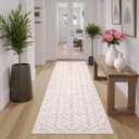 Uphome Moroccan Trellis Washable Hallway Runners, 2x8 Long Kitchen Runner Rug for Entryway Non Slip, Soft Traditional Floral Carpet Rugs Low Pile for Bedroom Living Room, Blush Pink