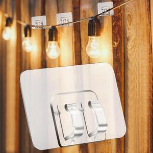 100Pcs Outdoor String Light Hooks  Heavy Duty Adhesive Wall Hooks for Hanging Christmas Lights, Waterproof Clear Cable Clips for Indoor & Outdoor Decor, No-Drill Wall-Safe Rope Organizers