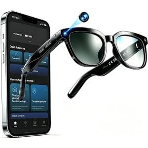 AI Smart Glasses with Camera and Audio, 8MP HD Camera Glasses for Men Women with Voice Assistant, 1080P Recording Sunglasses with Real-Time Translation, Open-Ear Audio for Vlogging, Travel, Business