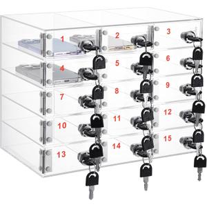 Layhit 15 Slots Cell Phone Locker Box for Classroom Clear Acrylic Cell Phone Storage Cabinet Bin with Door Locks for Classroom School Students Office Factory Employees