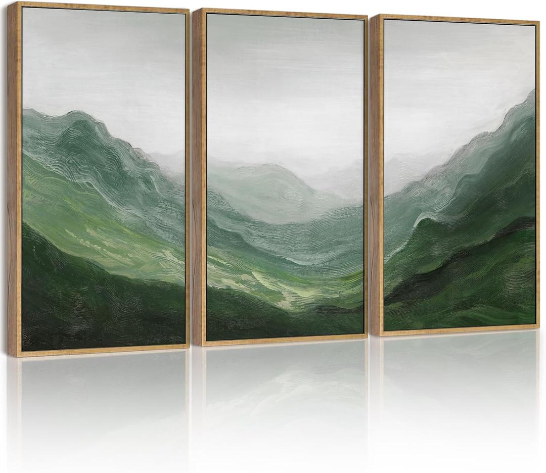 SHENIFY Fog Pine Green Tree Forest Canvas Wall Art Large 16x24in Framed Nordic Nature Modern Mountain Artwork Prints Decor - Natural Framed