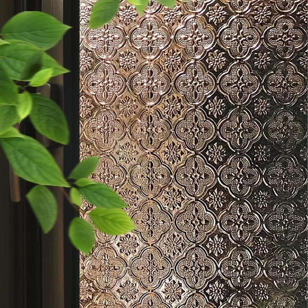 Window Privacy Film, Stained Glass Window Film UV Sun Blocking, Non Adhesive Frosted Static Cling Decorative, Removable and Reusable Window Tint for Home (23.6" x 78.7")