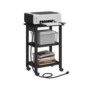 TUTOTAK 3 Tier Printer Stand, Rolling Printer Cart with Power Outlets and USB Ports, Mobile Printer Table with Wheels, for Under Desk, Office, Home, Greige PS02BK001