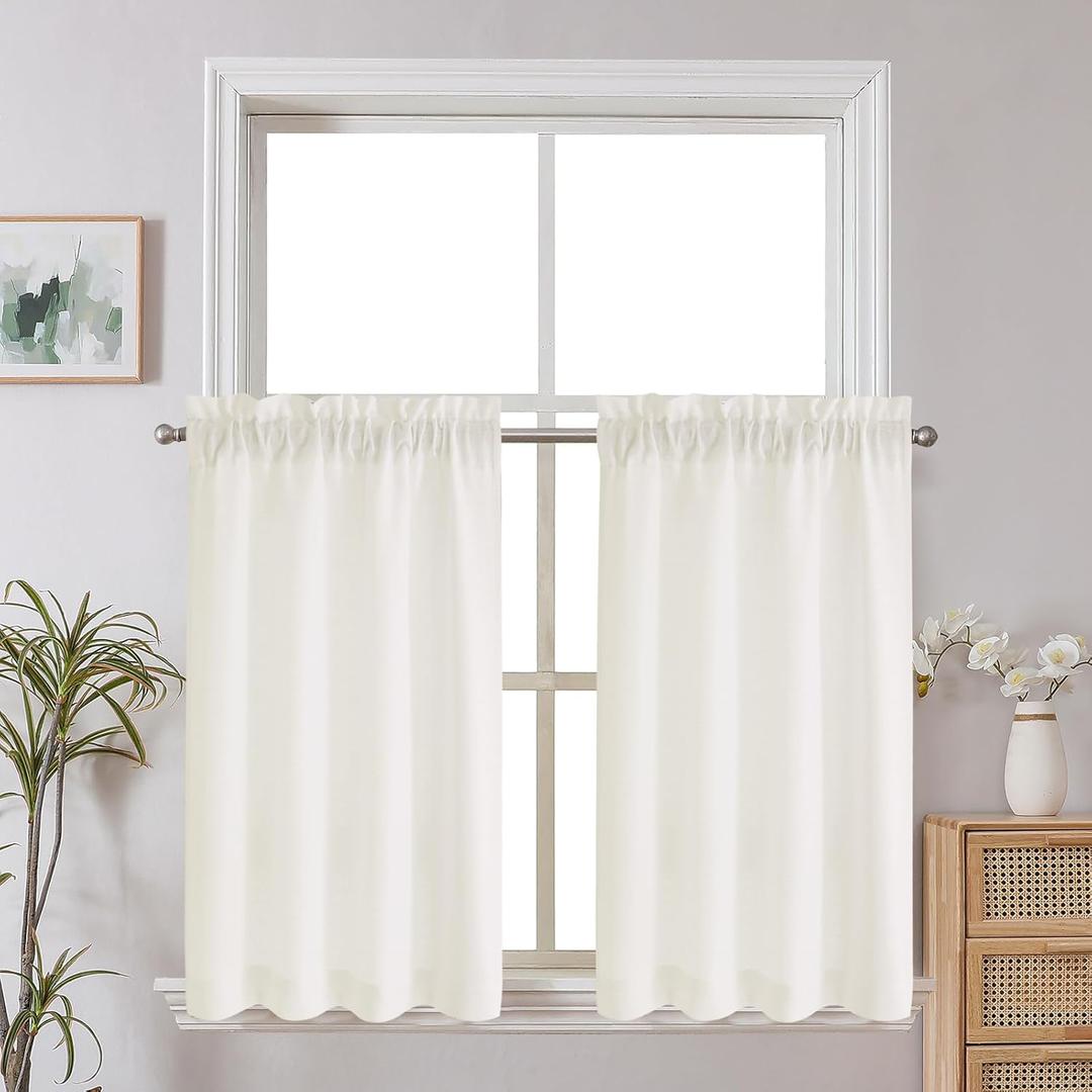 Chyhomenyc Bennet Ivory Kitchen Curtains 36 Inch Length Tier Curtains, Faux Linen Textured Yellowish Small Cafe Curtains, Light Filtering Short Window Curtains for Bathroom Basement, 30x36 inch (30"W x 36"L (Pack of 2), Ivory)