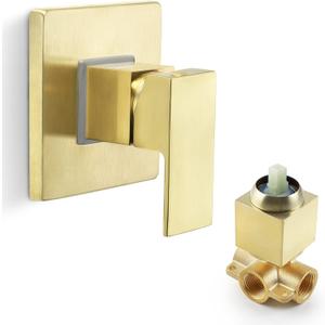 SKOWLL Shower Valve Kit Brushed Gold Shower Handle Valve Trim Kit, Wall Mount Single Function Shower Mixer Control Valve Kit Rough-in Valves Included