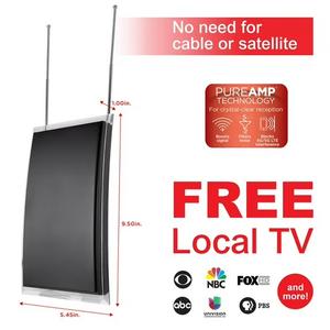 General Electric Crystal Amplified HDTV Antenna, 50-mile Range, VHF 1080P 4K, Black, 48732
