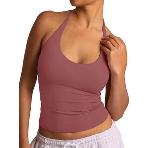 REORIA Women's Tie Halter Tops Backless Scoop Neck Double Lined Basic Summer Outfits 2026 (Medium)