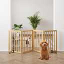 Natural 37-74" Wide Dog Gate for Stair, Bamboo Dog Gates for the House Doorways, Freestanding Pet Gates for Dogs, Doogie Puppy Fence Gate