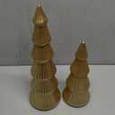 Wooden Christmas Trees Figurine, 2Pcs Gold Tree Figurines, Decorative Trees for Tabletop, Small Glittered Golden Xmas Tree Figurines for Christmas Mantle Indoor Decor (Set of 2)