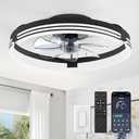 ZMISHIBO Low Profile Ceiling Fans with Lights and Remote, 20 Inch Flush Mount Ceiling Fan with Light, 3000K-6000K Dimmable Fandelier LED Fan Light, 6 Wind Speeds Black Ceiling Fans for Bedroom