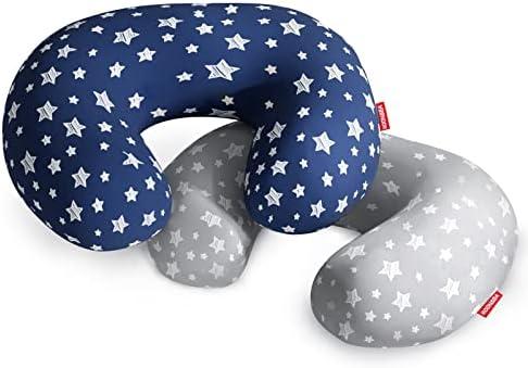 2 Pack Nursing Pillow Cover Grey and Navy for Infant, Snug Fits Boppy Nursing Pillows, Breastfeeding Nursing Pillow Slipcovers Super Soft, for Breastfeeding Moms, Navy & Gray Star